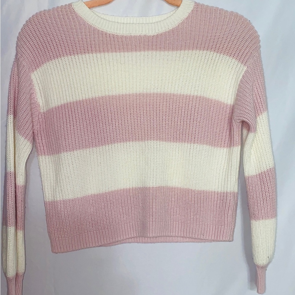 Striped Pink and Cream Girls Knit Sweater